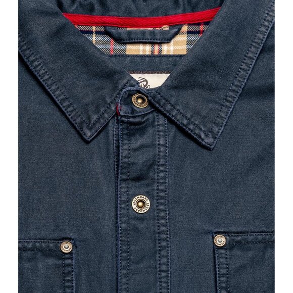 Mens Navy Whitetails Flannel Lined Shirt Jacket Waxed Cotton Water Resis - Picture 5 of 7